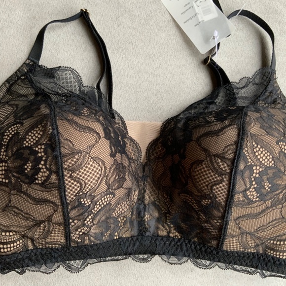 Natori $68 Muse Wireless Bralette 34DD Black Beige Lace Bra Full Fit Contour - Picture 15 of 16